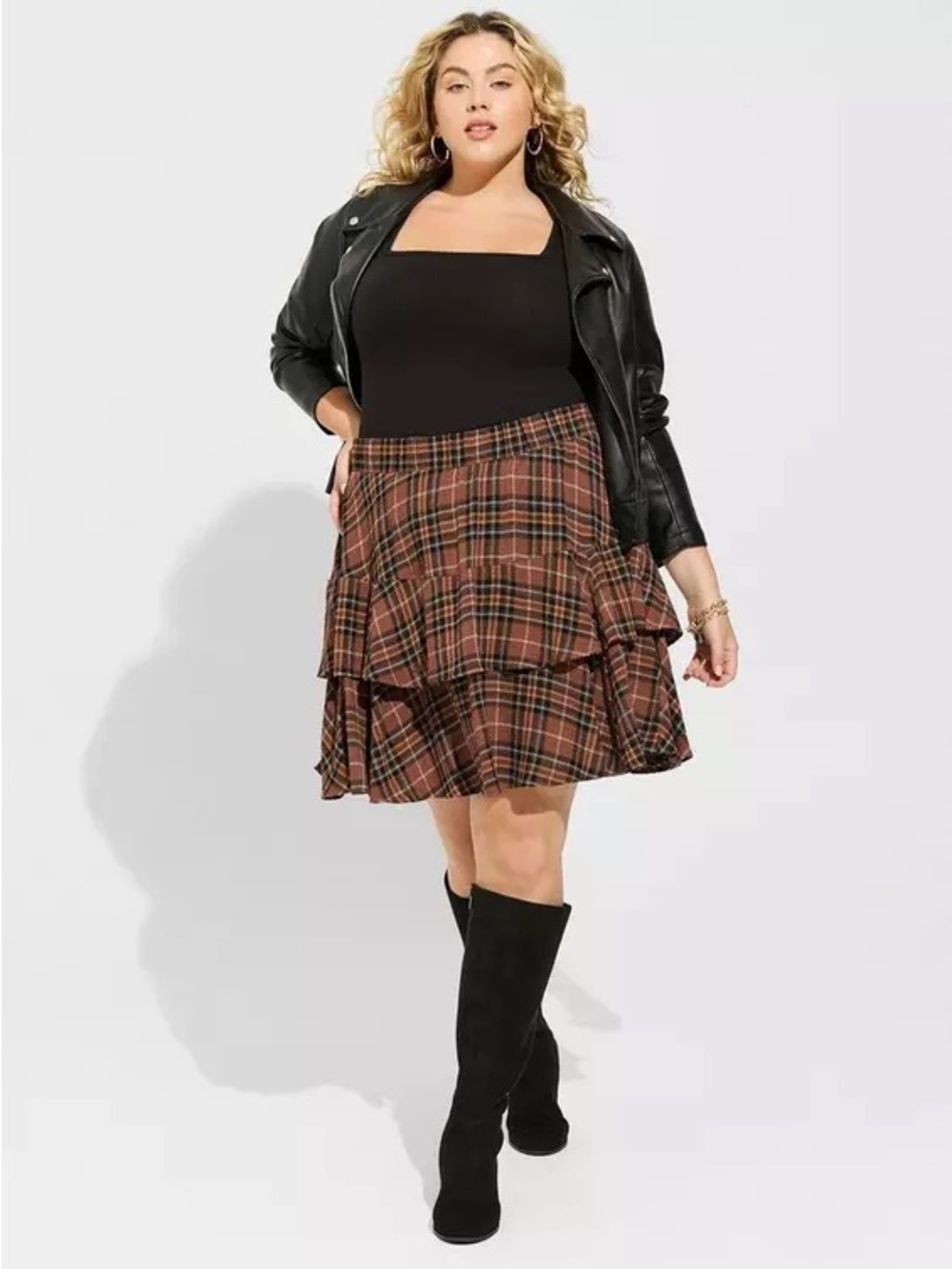 Torrid Size 4 Plaid Tiered A-Line Skirt - Brown